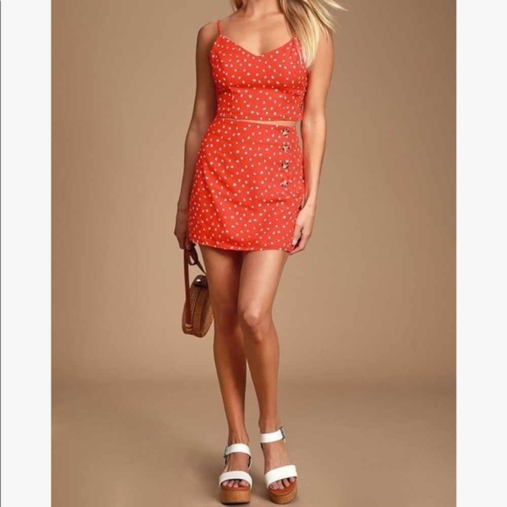 LuLus Kalista Red‎ Polka Dot Button Skirt M